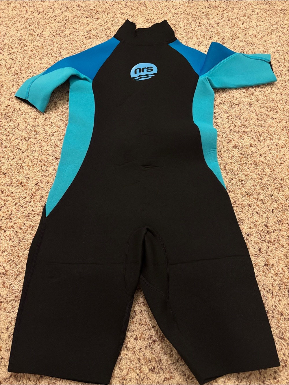 NRS Kids Short-Sleeve Rashguard Suit in Black & Teal